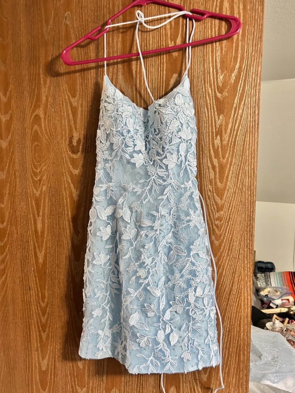 Light Blue Lace Appliqué Slip Dress